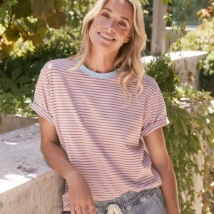 Relaxed Tee - Ice Blue/Orange Stripe