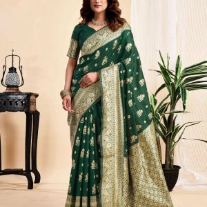 Dark Green Silk Woven Banarasi Saree