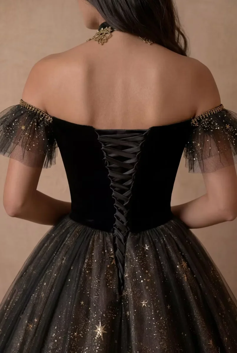 Black Gothic Wedding Dress - V-line Fairy Gothic Ball Gown Plus Size - Image 4