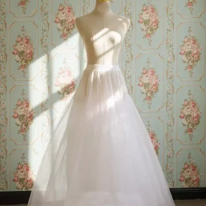 White Layered Tulle Wedding Petticoat Floor Length Bridal Underskirt Adjustable Waist Crinoline Slip Plus Size
