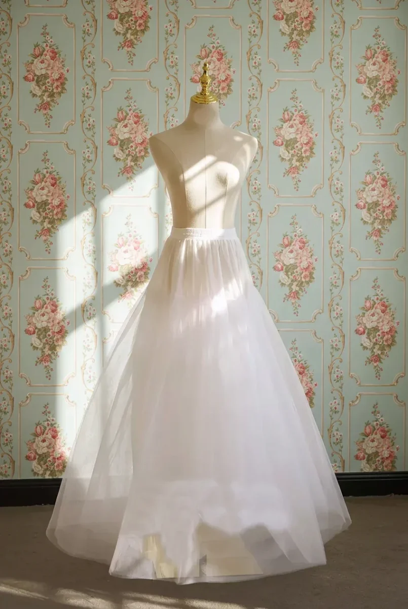 White Layered Tulle Wedding Petticoat Floor Length Bridal Underskirt Adjustable Waist Crinoline Slip Plus Size