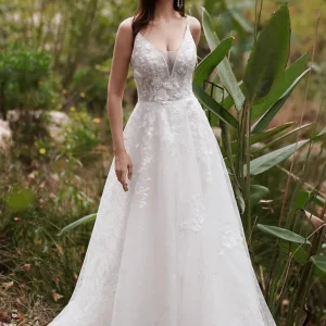 A-Line Lace Embroidery Light Ivory Precious And Timeless Spaghetti Straps Wedding Dress -  Plus Size