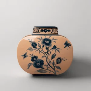 Antique Italian Porcelain Vase with Hand Painted Blue Floral Design in Spring Pink