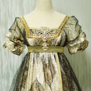 Bridgerton Inspired Black Gold Regency Era Ball Gown -  Regency Era prom dress costume Custom Made with Lace Embroidery - plus size