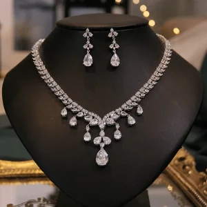 Garden of Light – Cascading Crystal Bridal Necklace & Earrings Set