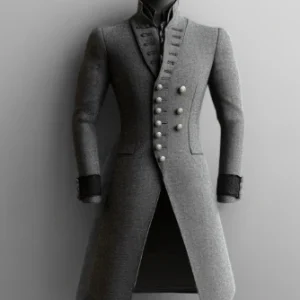 Gray Regency Style Men's Coat - Bridgerton-Inspired Tailored Jacket Plus Size