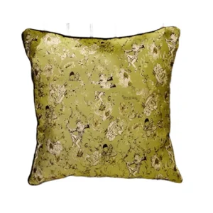Handmade Olive Green Jester Cushion – Vintage Floral Pillow & Eclectic Couch Accent