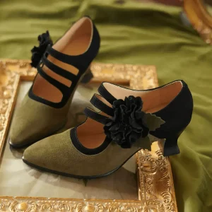 "Olive Reverie" – Handmade Vintage Floral Mary Jane Heels