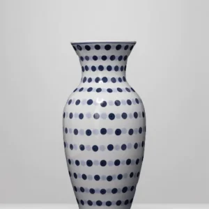 Vintage-Inspired Artistical Handcrafted Blue and White Porcelain Vase Set with Hand Painted Polka Dot