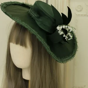 Vintage Inspired Floral Emerald Top Hat - lilies of the valley